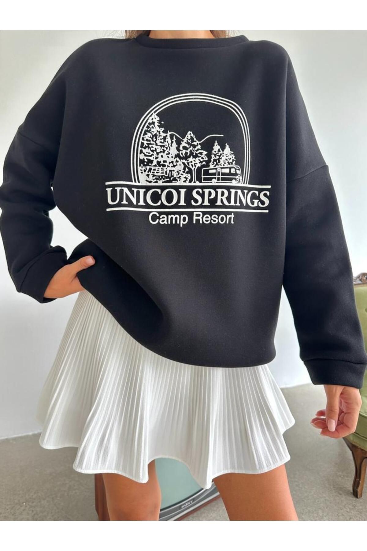 Unicoi Springs Üç İplik Oversize Sweat Siyah