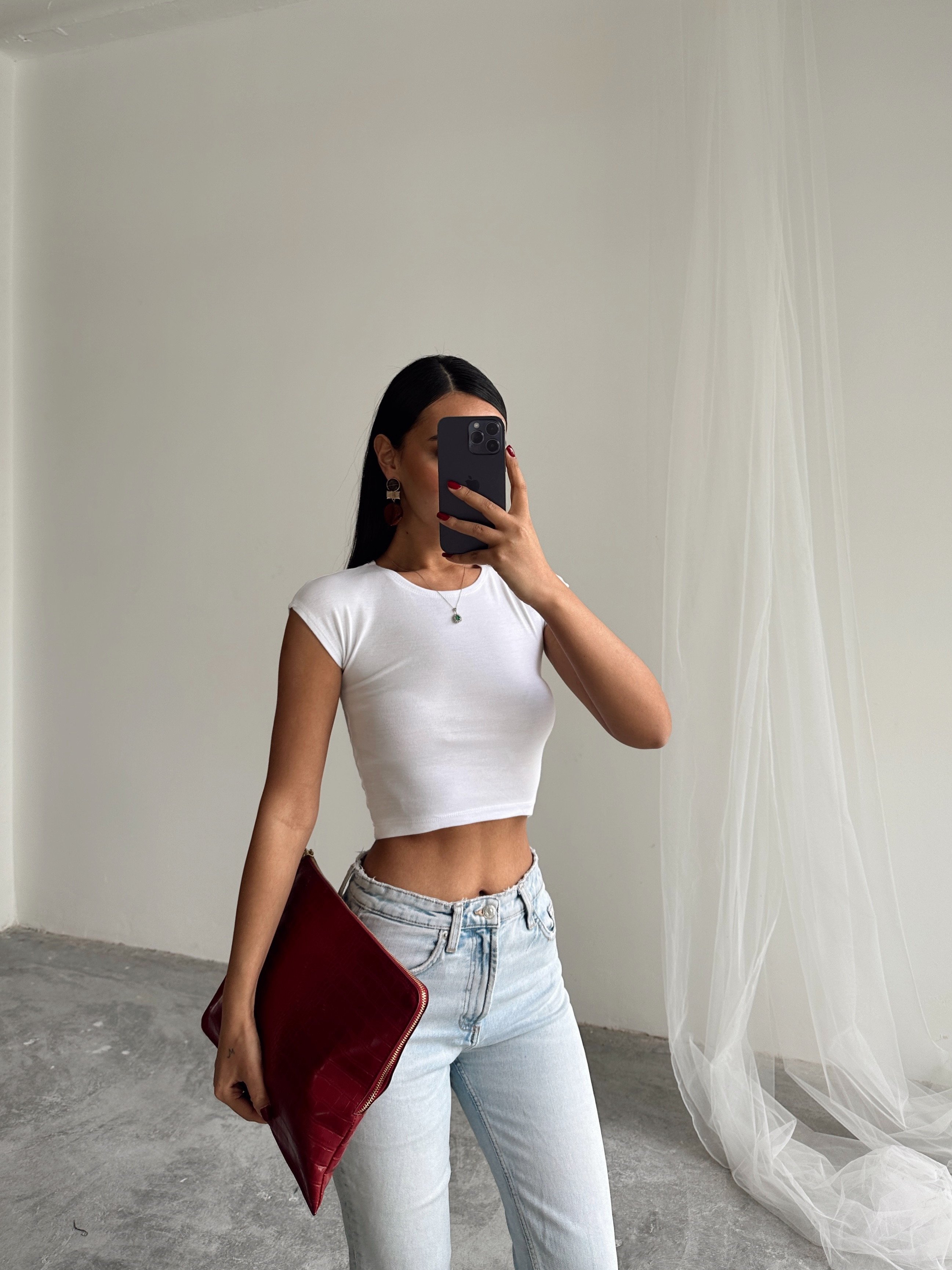 Pamuklu Crop Basic - Beyaz