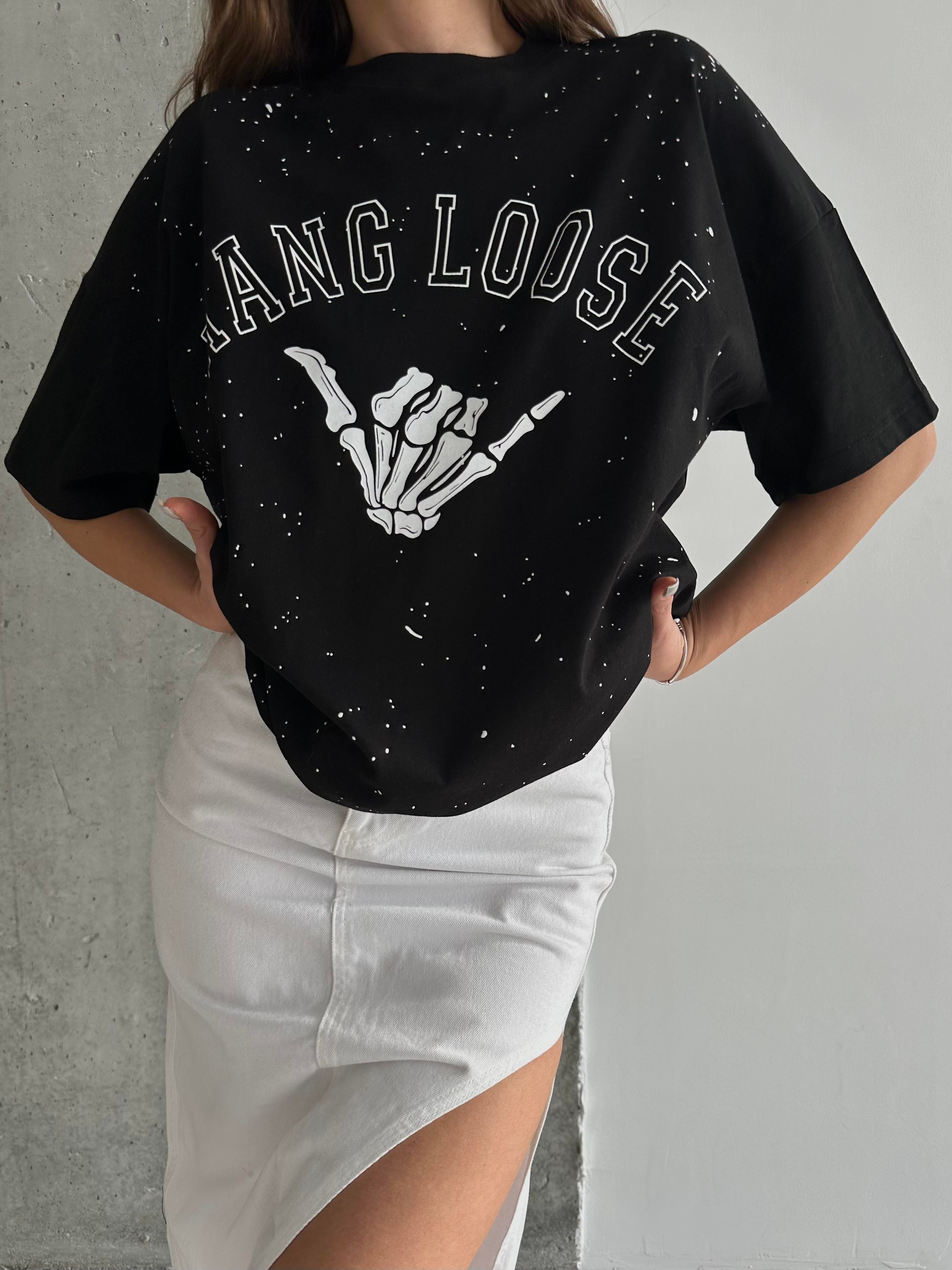 Hang Loose Baskılı Tshirt Siyah