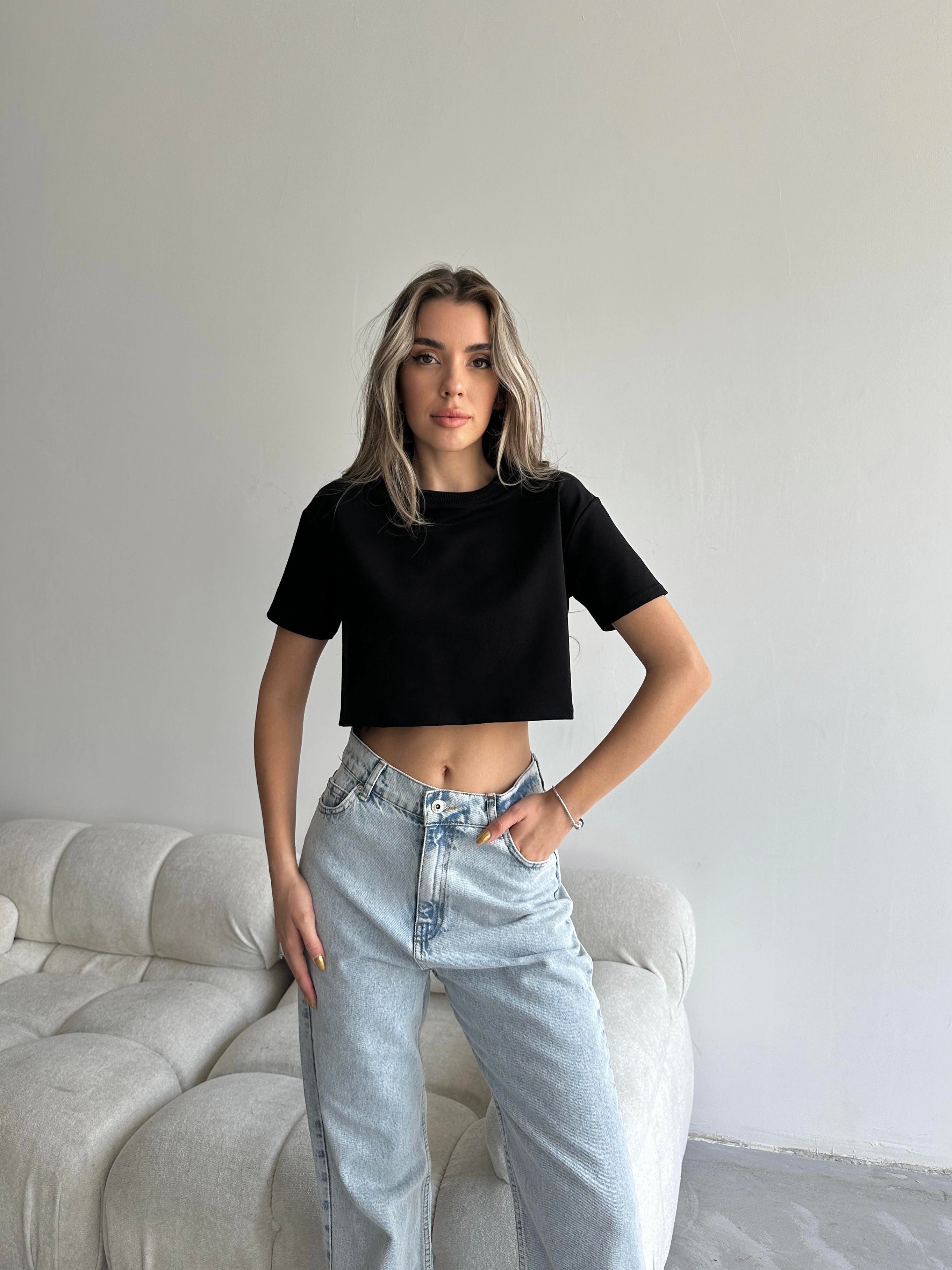 Bella Oversize Crop Tshirt Siyah