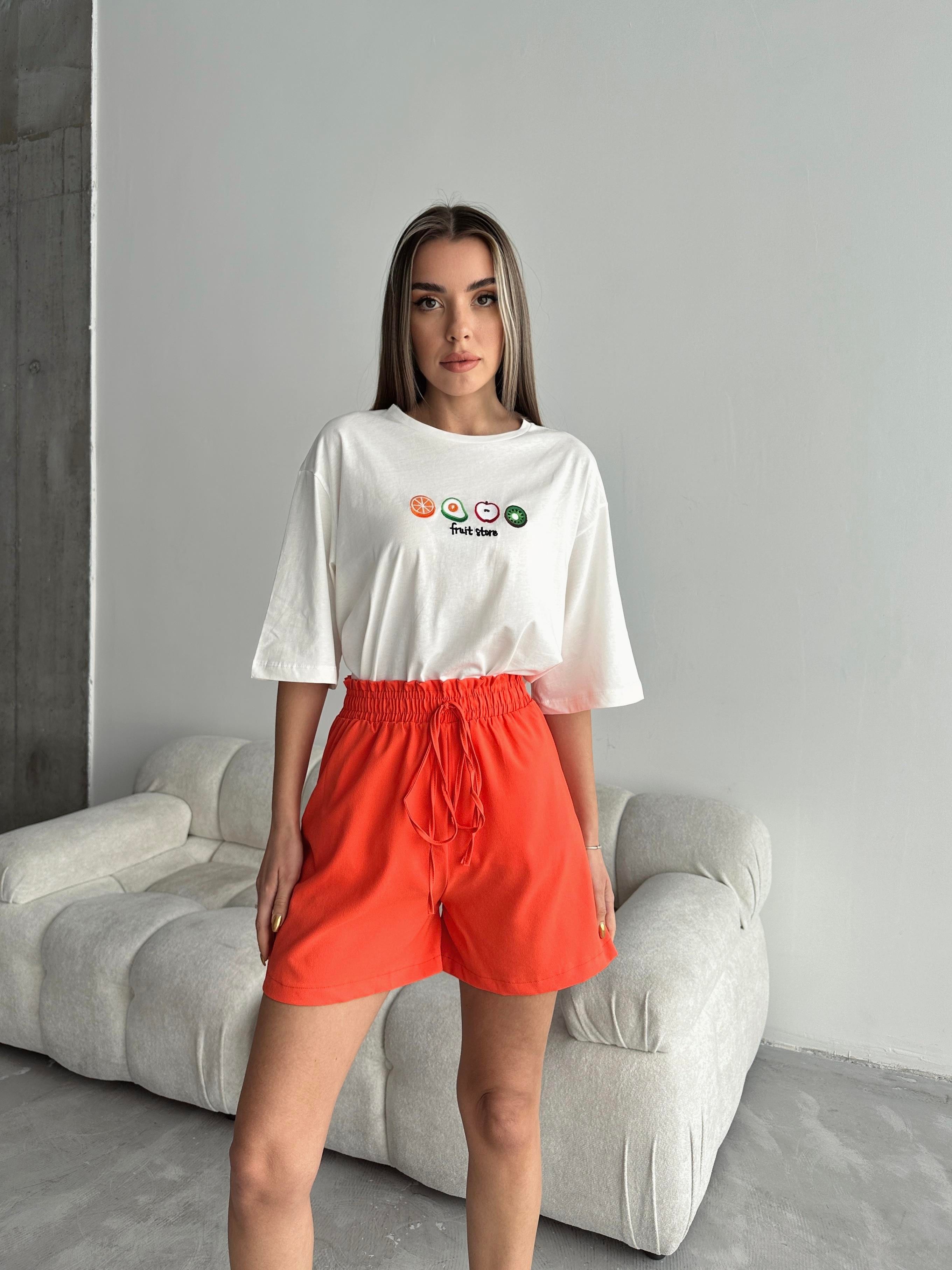 Fruit Nakış Basic T-shirt Beyaz