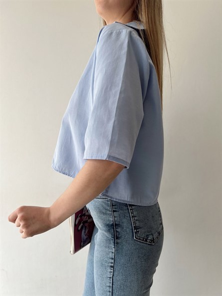 Crop Poplin Gömlek Bebe Mavi