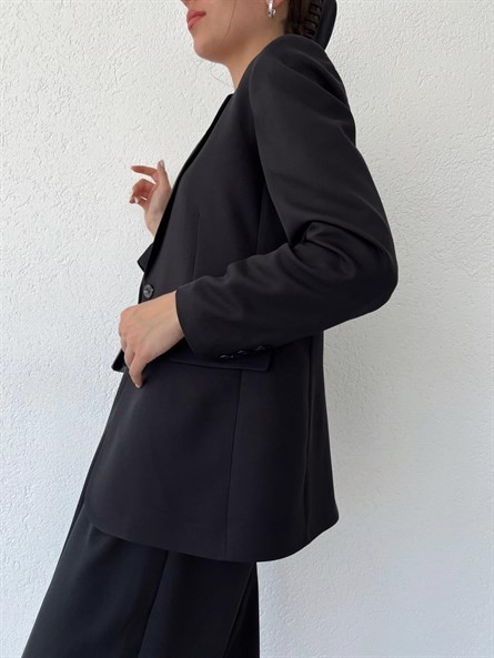 Slim Fit Tek Düğme Blazer Ceket Siyah
