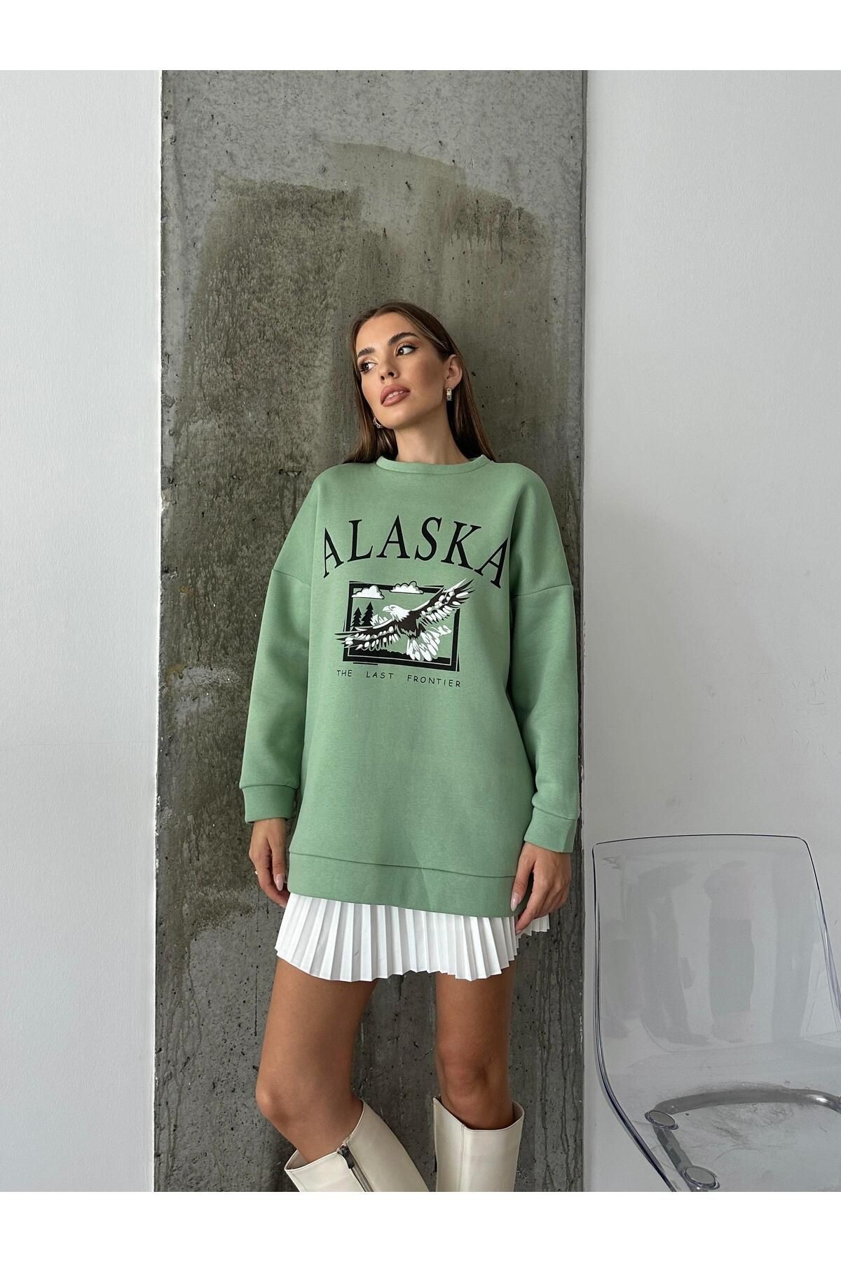 Alaska Üç İplik Şardonlu Oversize Sweat Mint