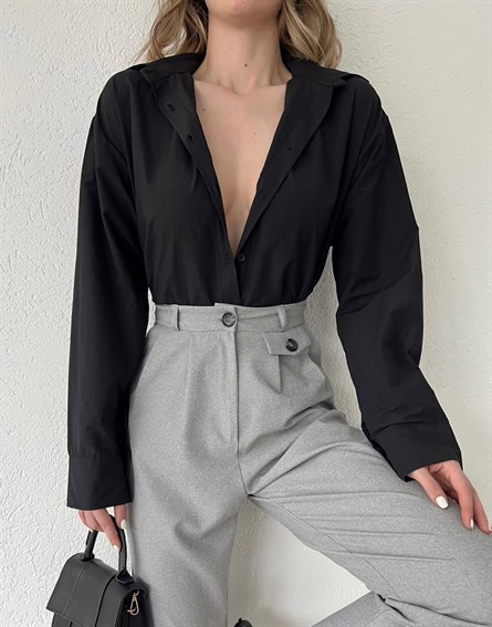 Oversize Poplin Gömlek Siyah