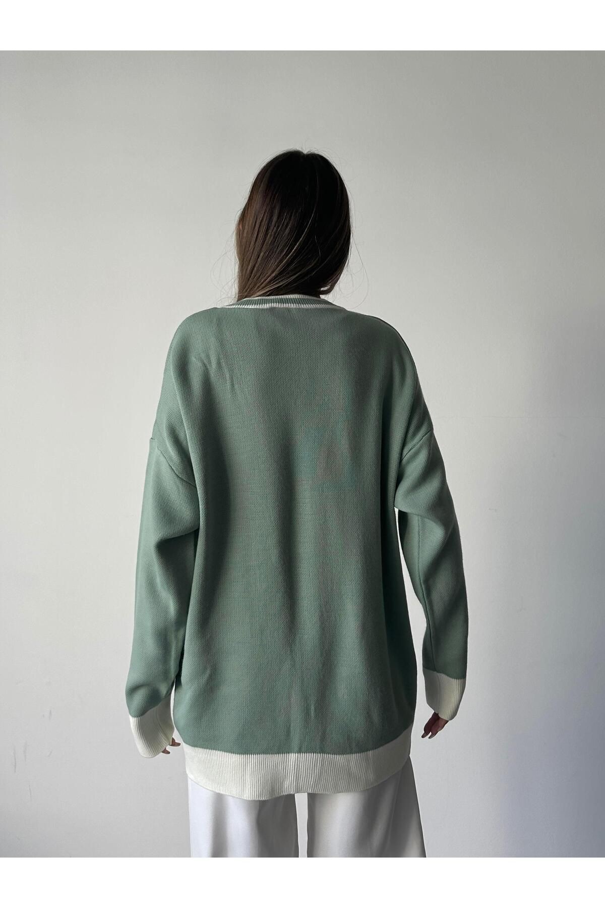 Cepli Oversize Triko Hırka Mint