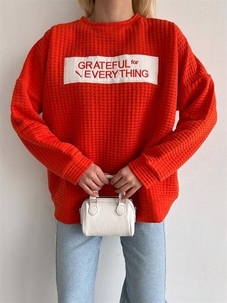 Grateful İşleme Oversize Caspia Sweatshirt Turuncu