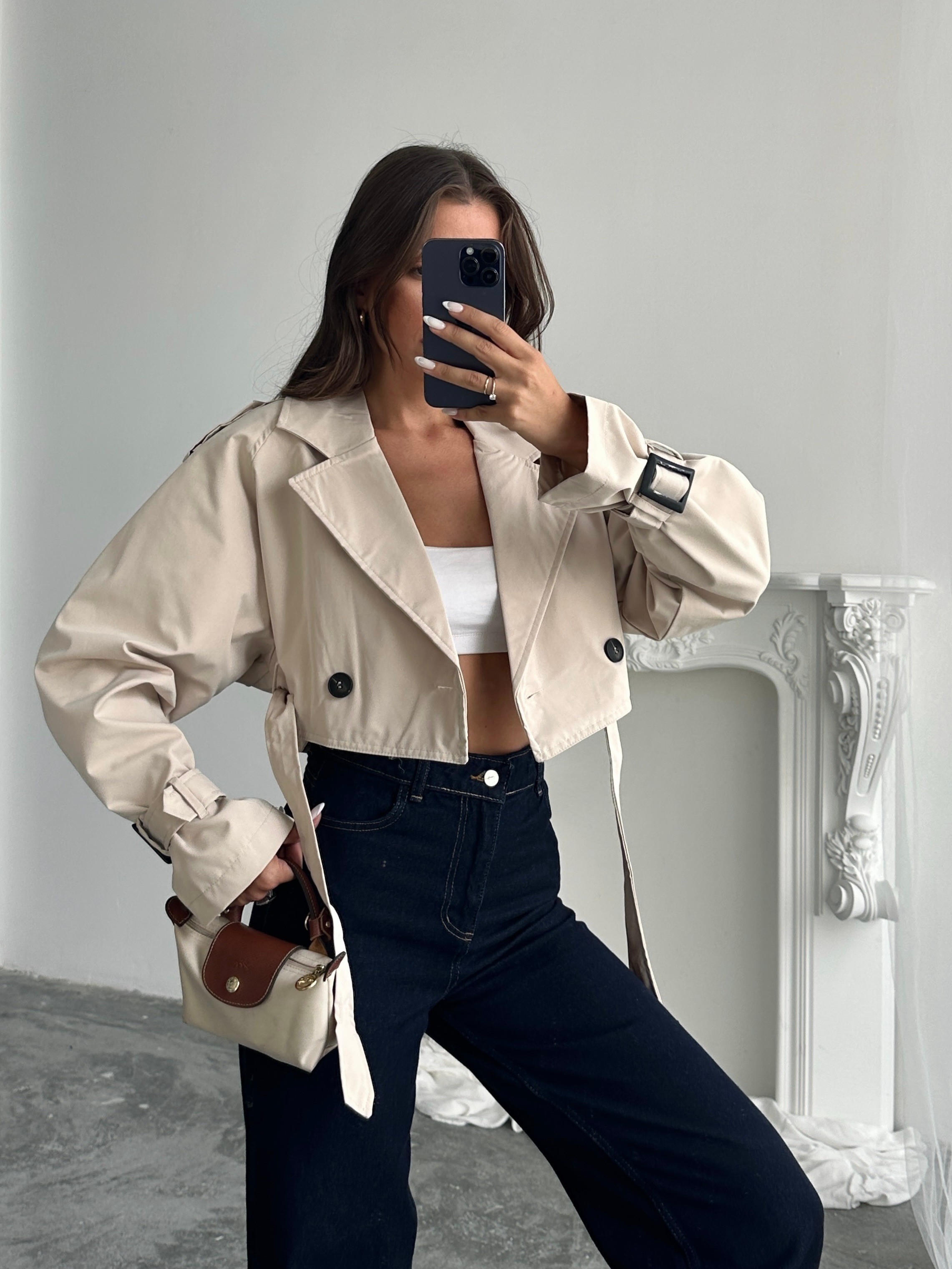 Kemerli Crop Trençkot