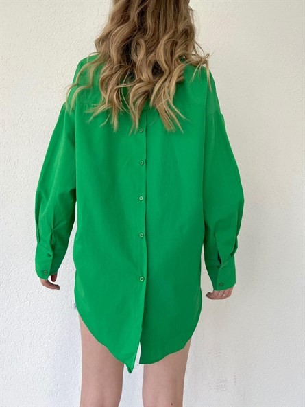 Sırt Düğme Detay Oversize Gömlek Koyu Yeşil
