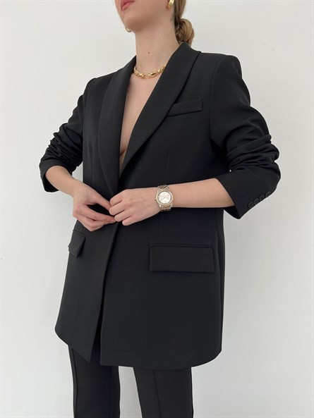 Tek Düğme Astarlı Blazer Ceket Siyah