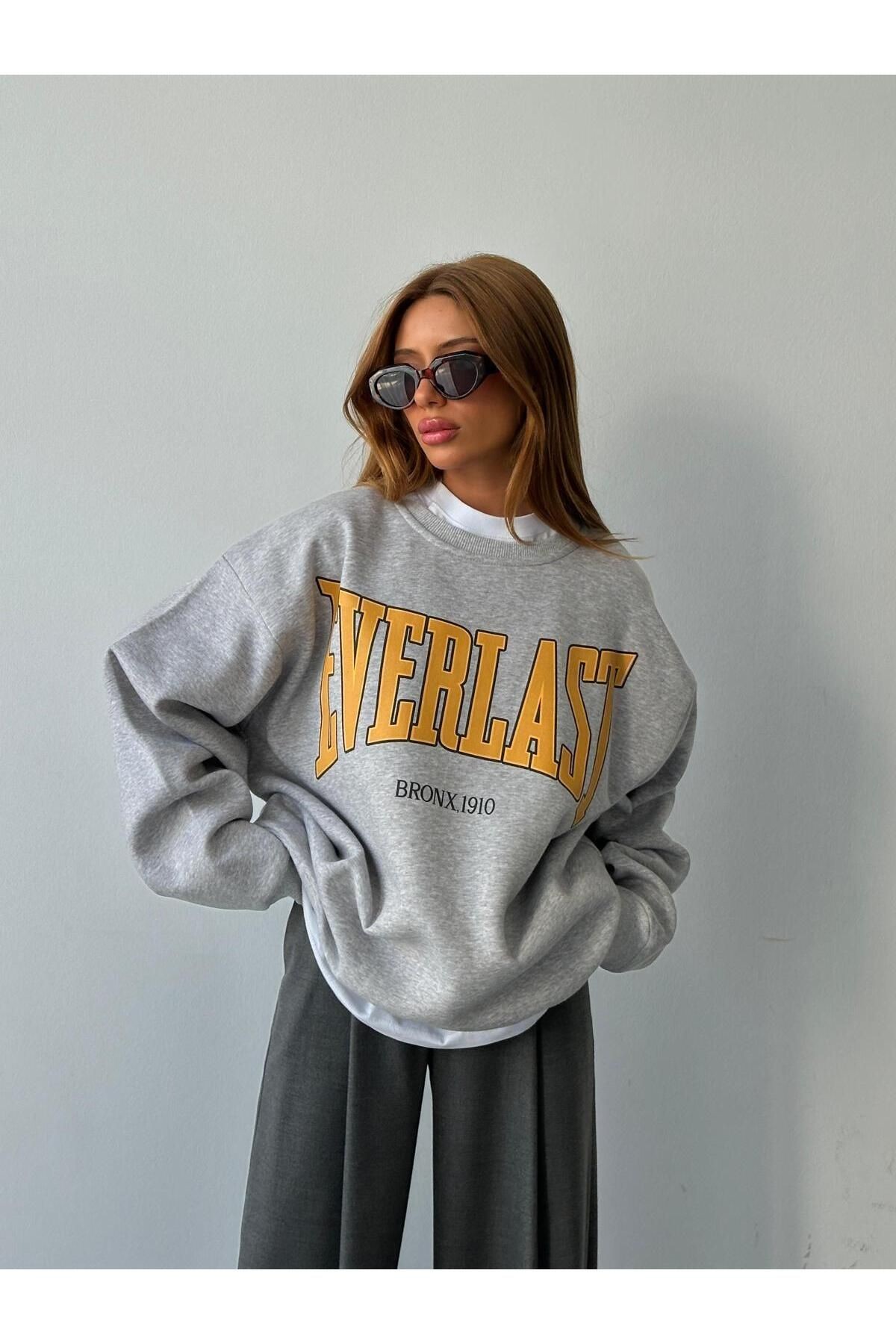 Everlast Baskı Sweat Gri Melanj