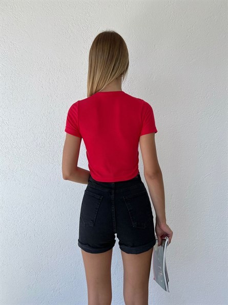 Transparan Korse Detay Basic Bluz Kırmızı