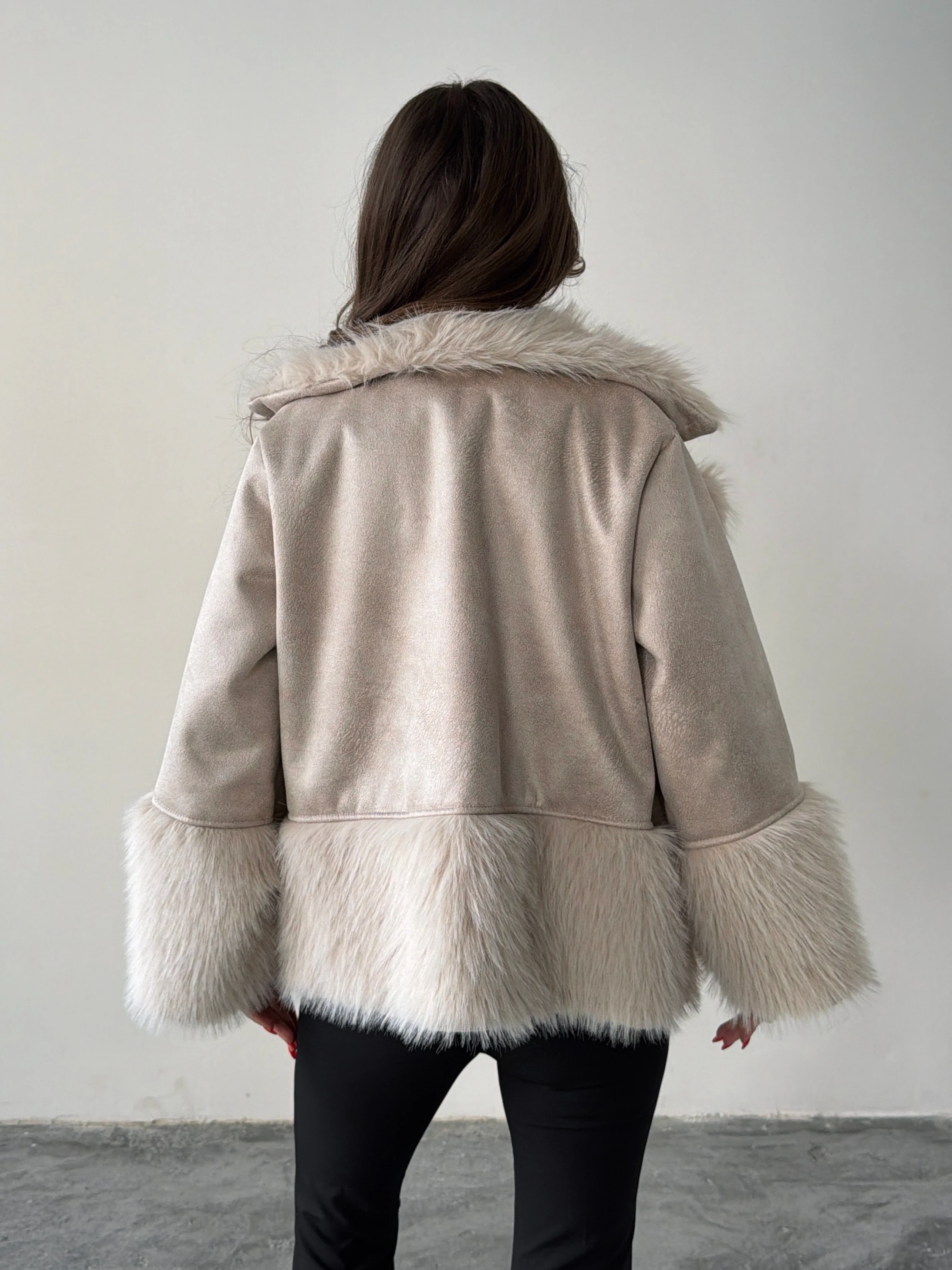 Kürklü Süet Kaban - Taş