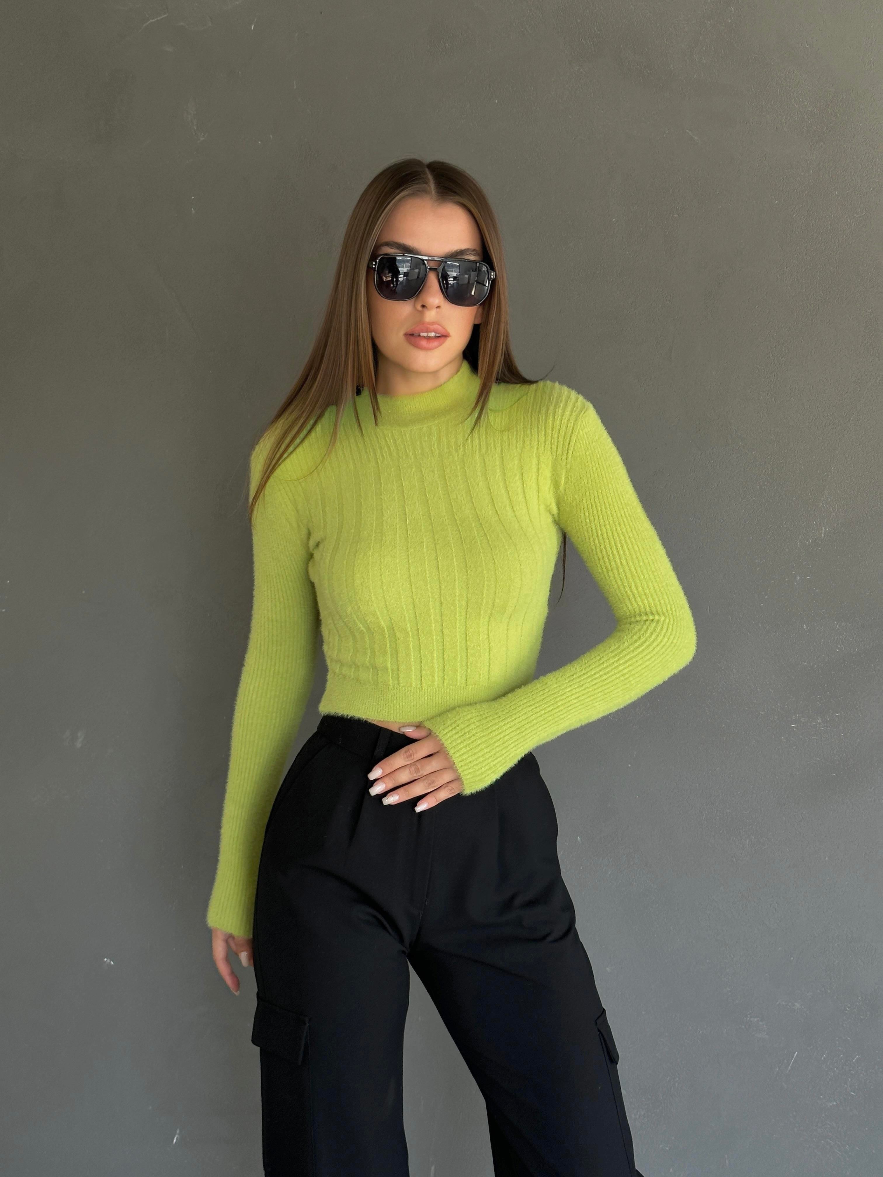 Long Sleeve Yumoş Kazak Fıstık Yeşili