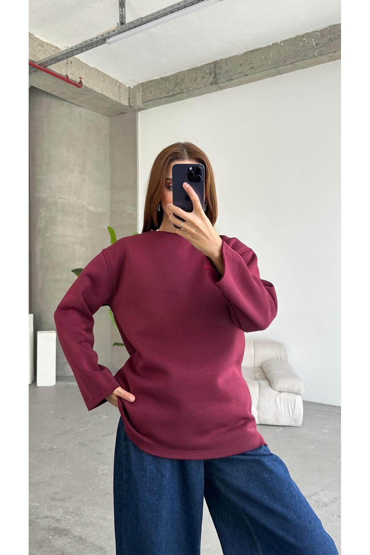 Şardonlu Basic Sweatshırt Bordo