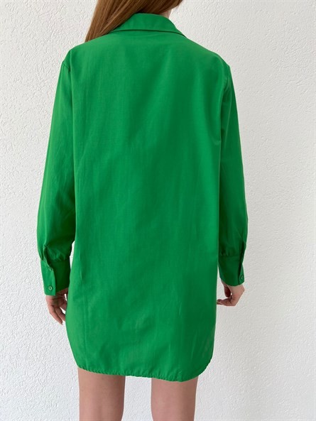 Zincir Apolet Oversize Poplin Gömlek Koyu Yeşil