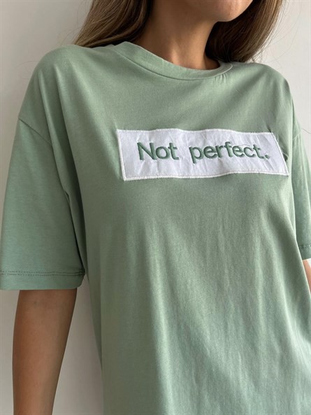 Not Perfect İşleme Oversize Basic Mint-Beyaz