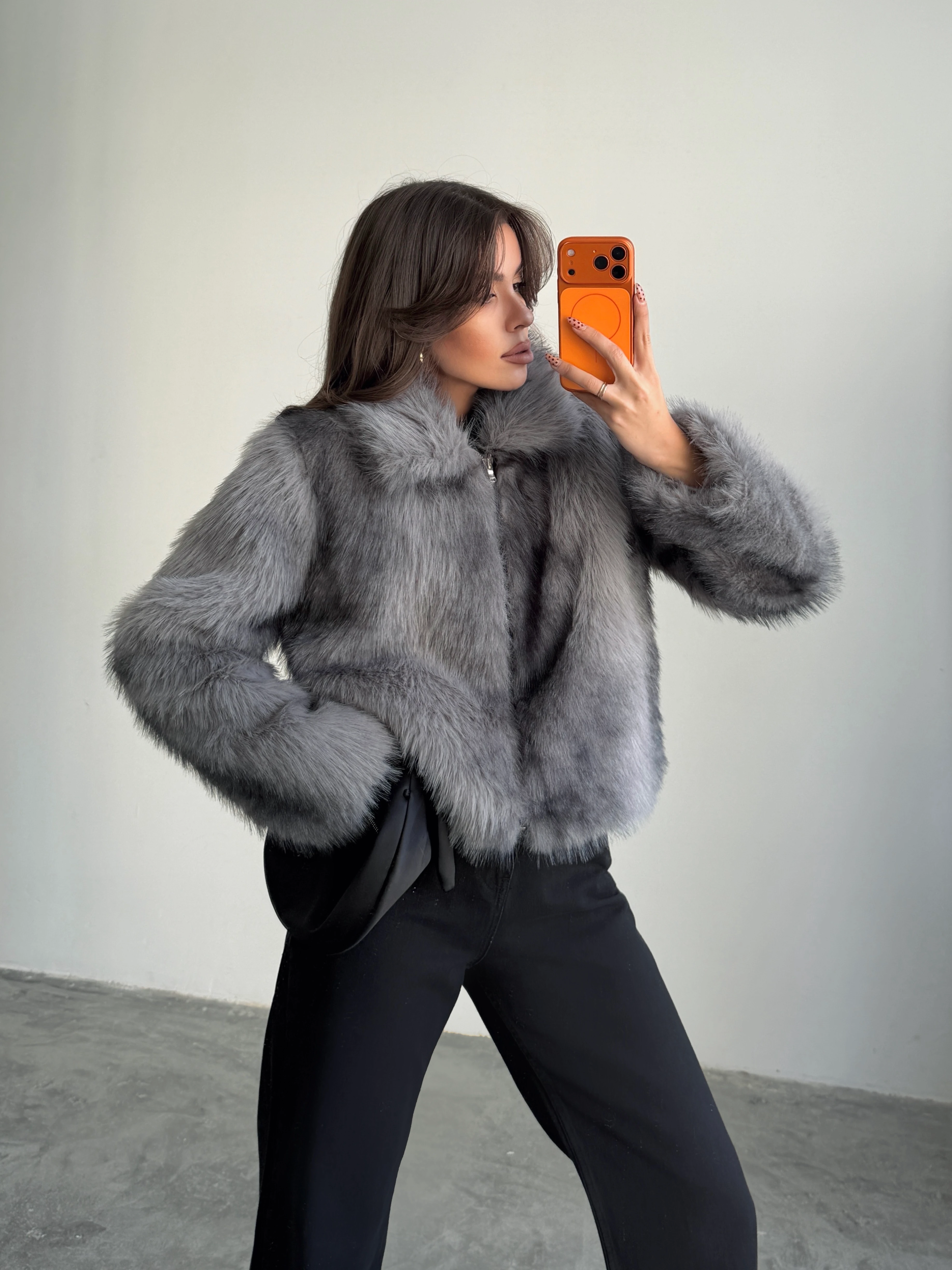 Fermuarlı Crop Kürk