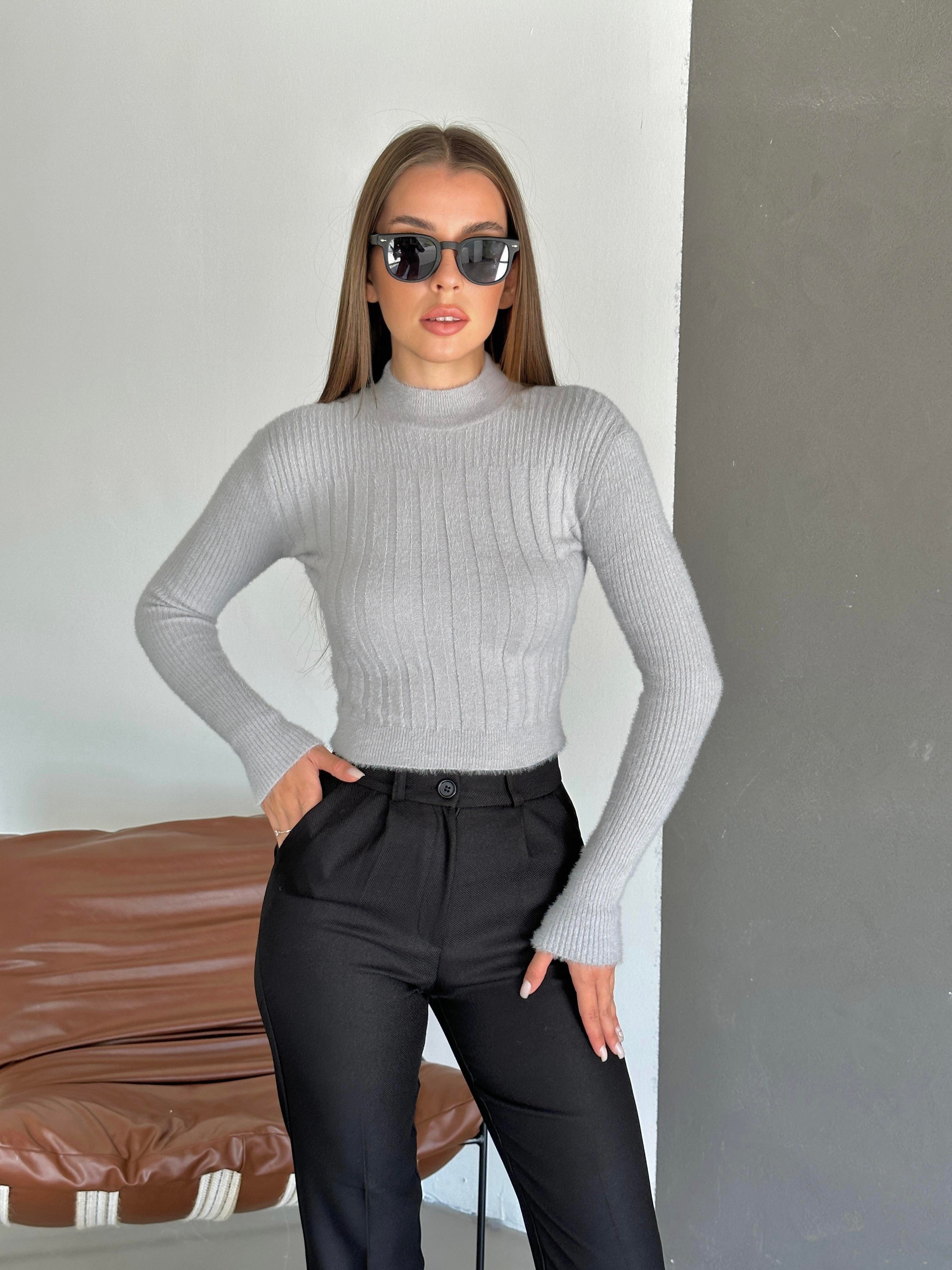 Long Sleeve Yumoş Kazak Gri