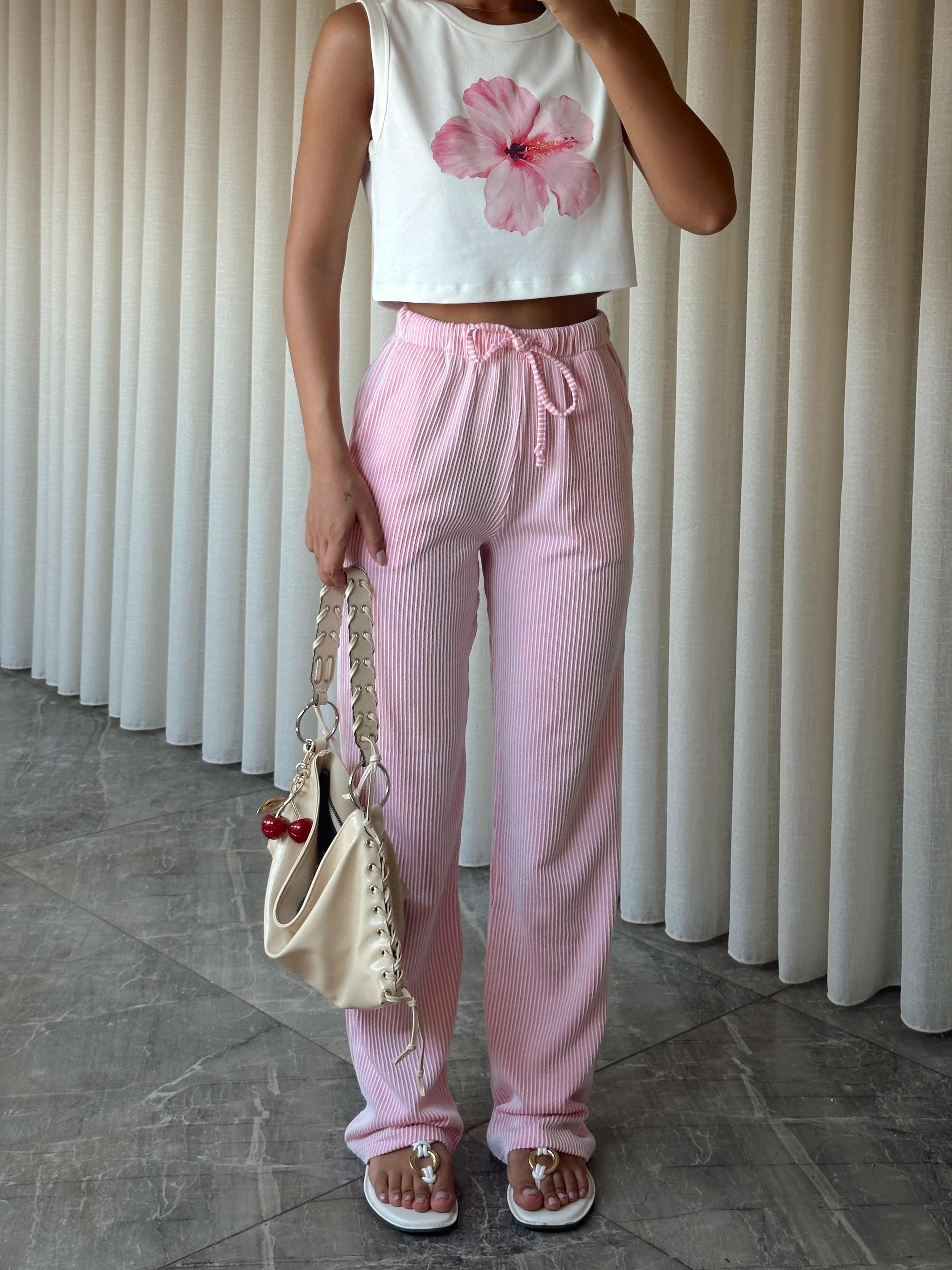 Çizgili Pantolon - Pembe