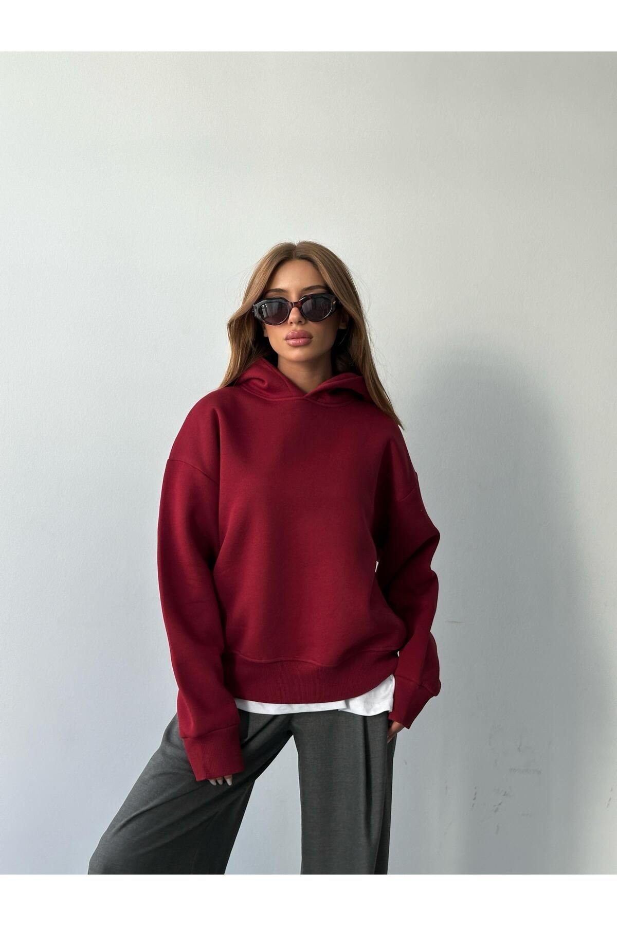 Kapüşonlu Sweatshırt Bordo