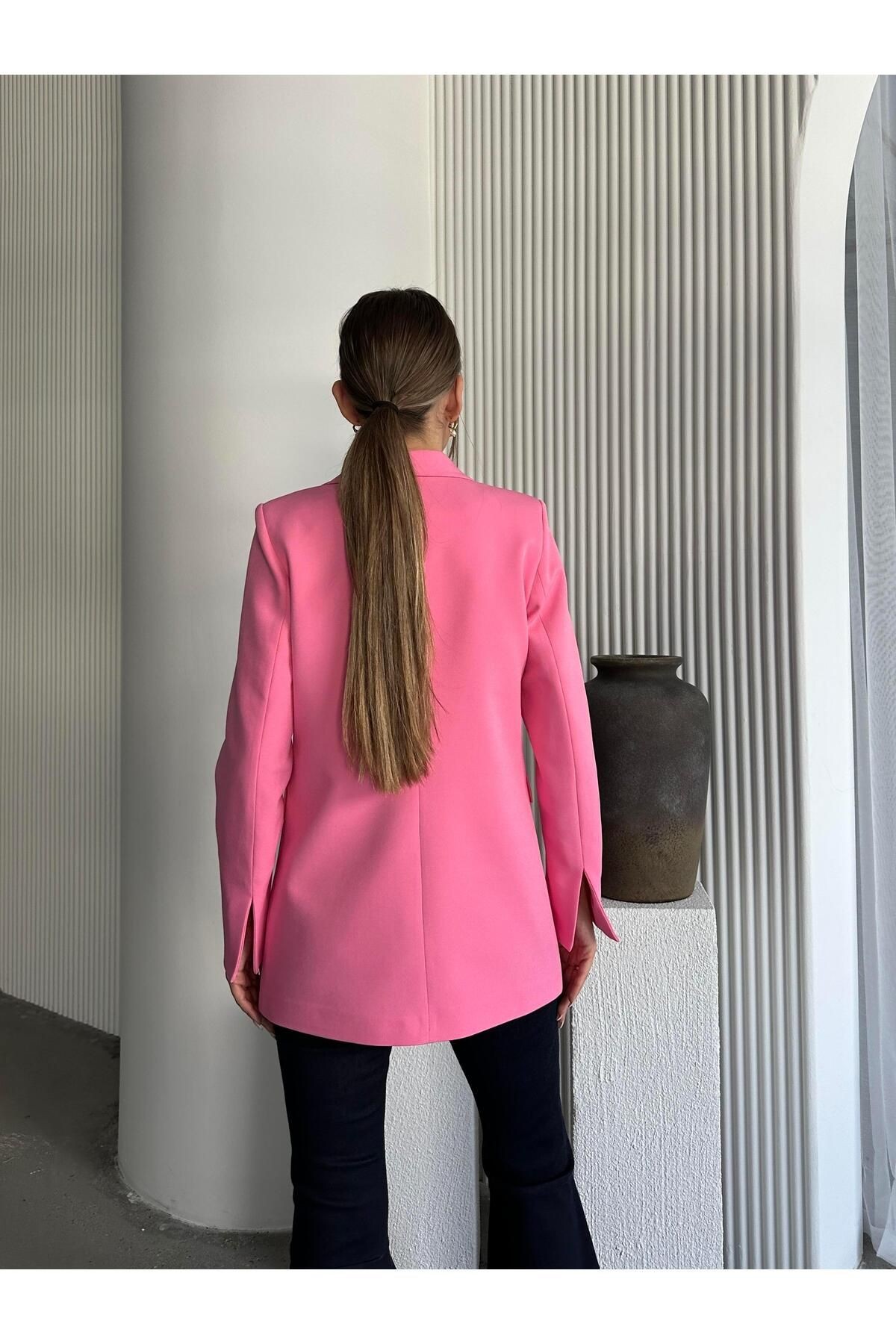 Kol Yırtmaç Blazer Ceket Pembe