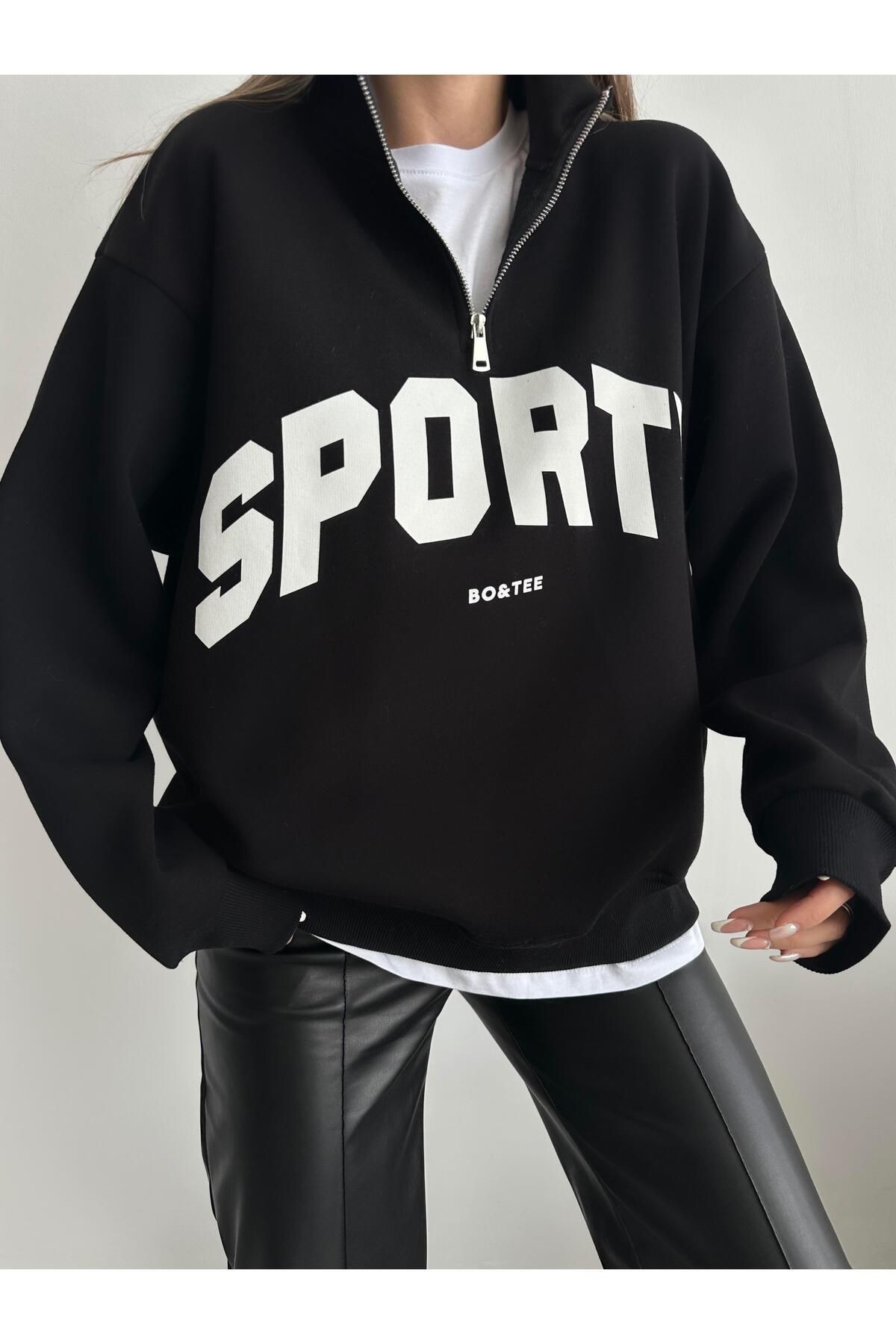 Yarım Fermuar Sporty Sweat Siyah