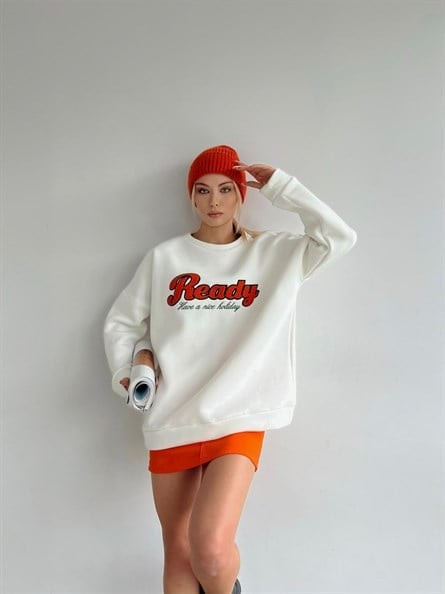 Ready Süzene Detay 3 İplik Sweatshirt Beyaz