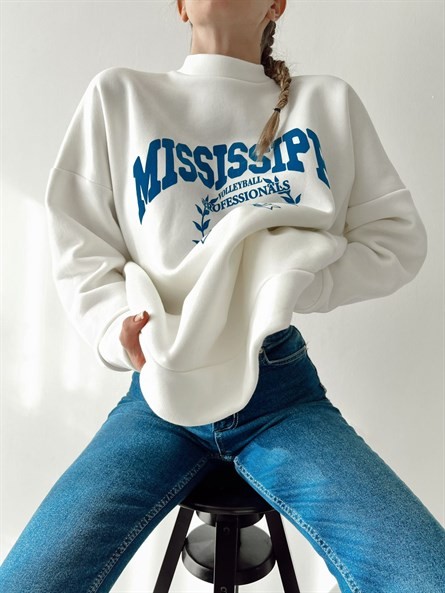 Mississippi 3 İplik Oversize Sweat Beyaz