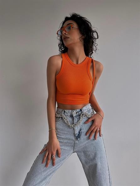 Halter Yaka Fitilli Crop Turuncu