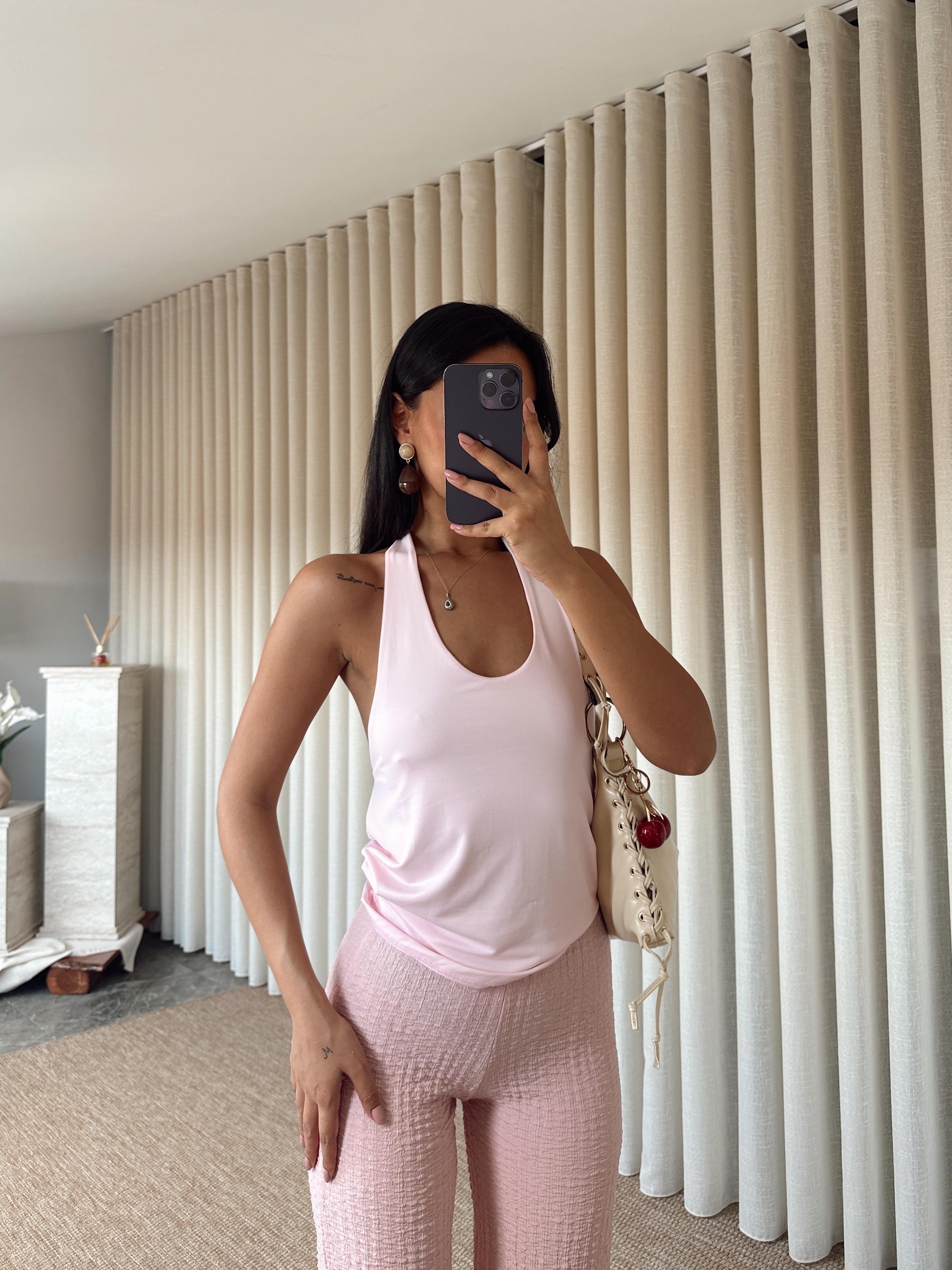 Boyundan Geçmeli Crop - Pembe