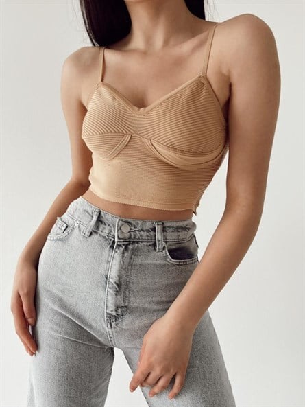 Fitilli İnce Askı Crop Taba