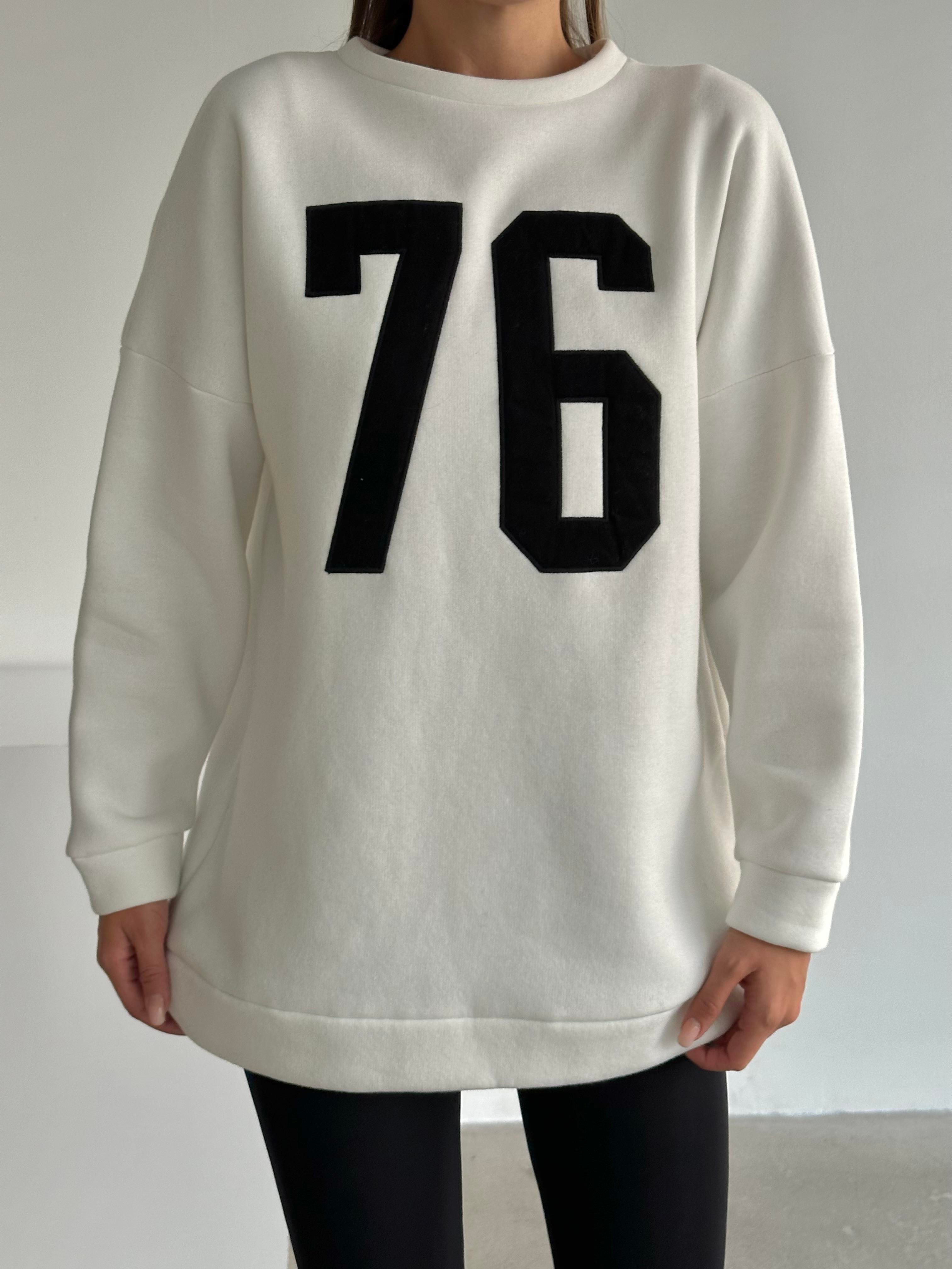 Seventy Six Baskı Sweat Beyaz