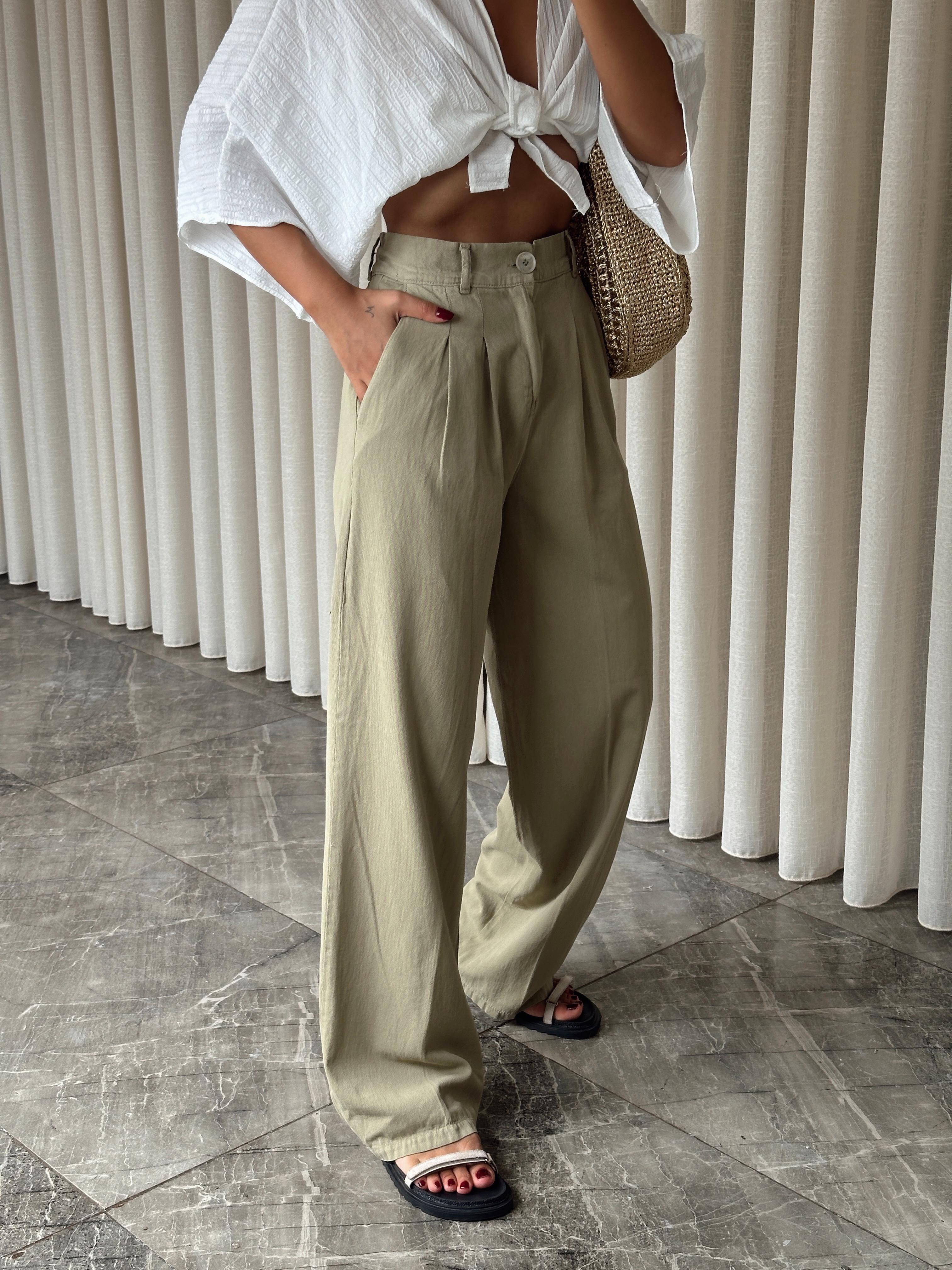 Bel Lastik Gabardin Palazzo - Haki