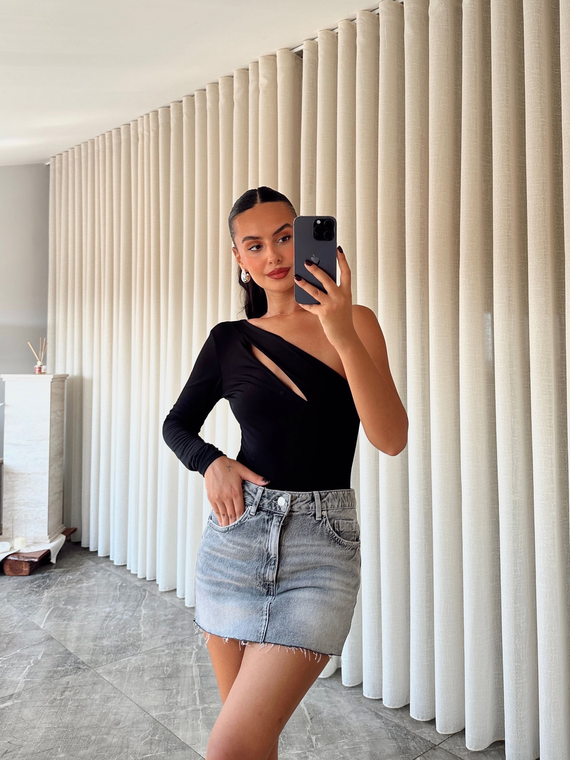 Sabrina Tek Kol Bodysuit Siyah
