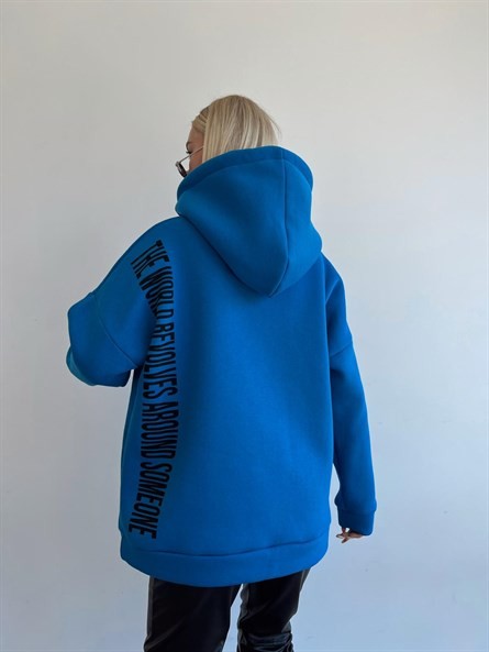 Berlin Sırt Yazı Detay 3 İplik Oversize Sweatshirt Mavi