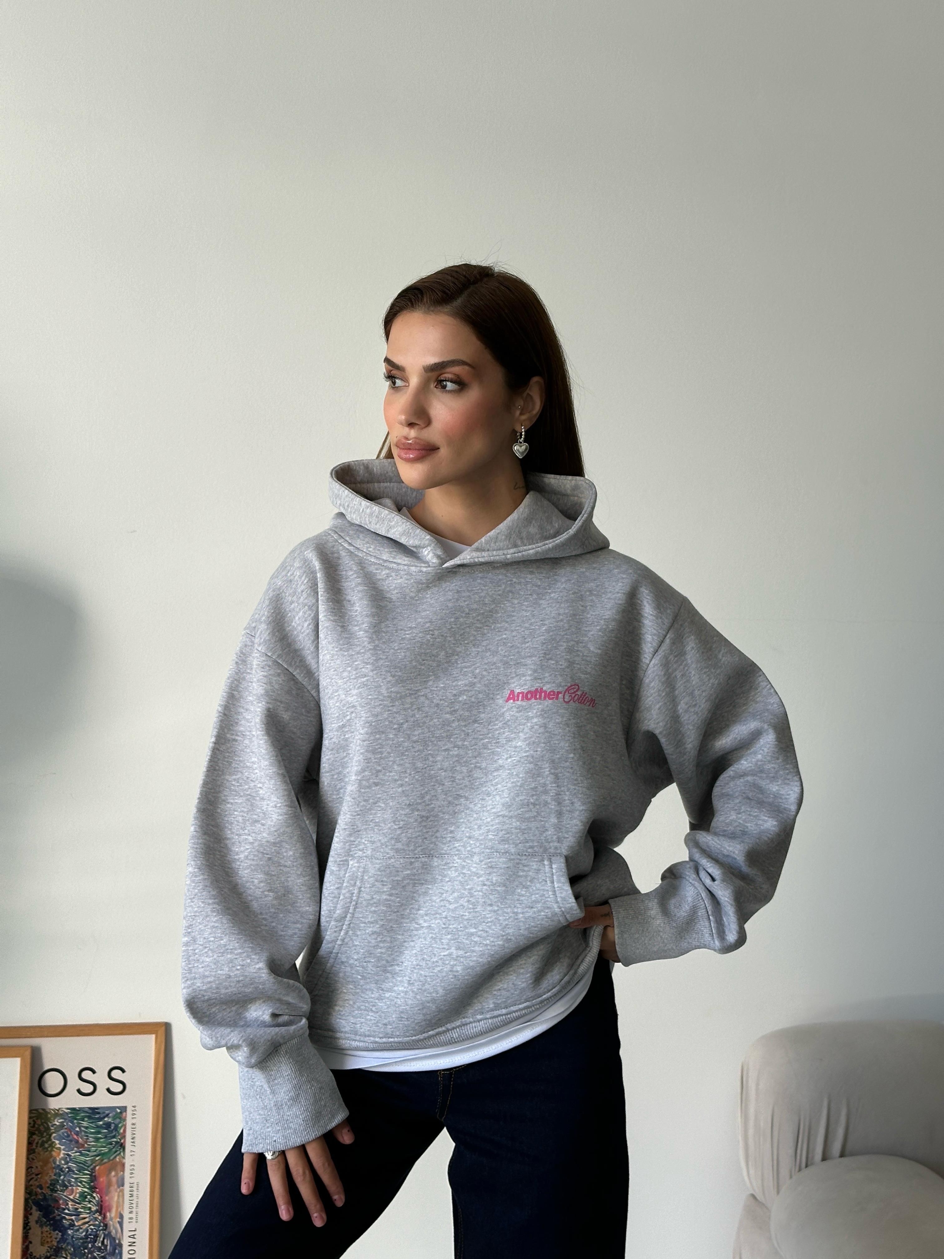 Another Kapüşonlu Sweatshirt Gri Melanj