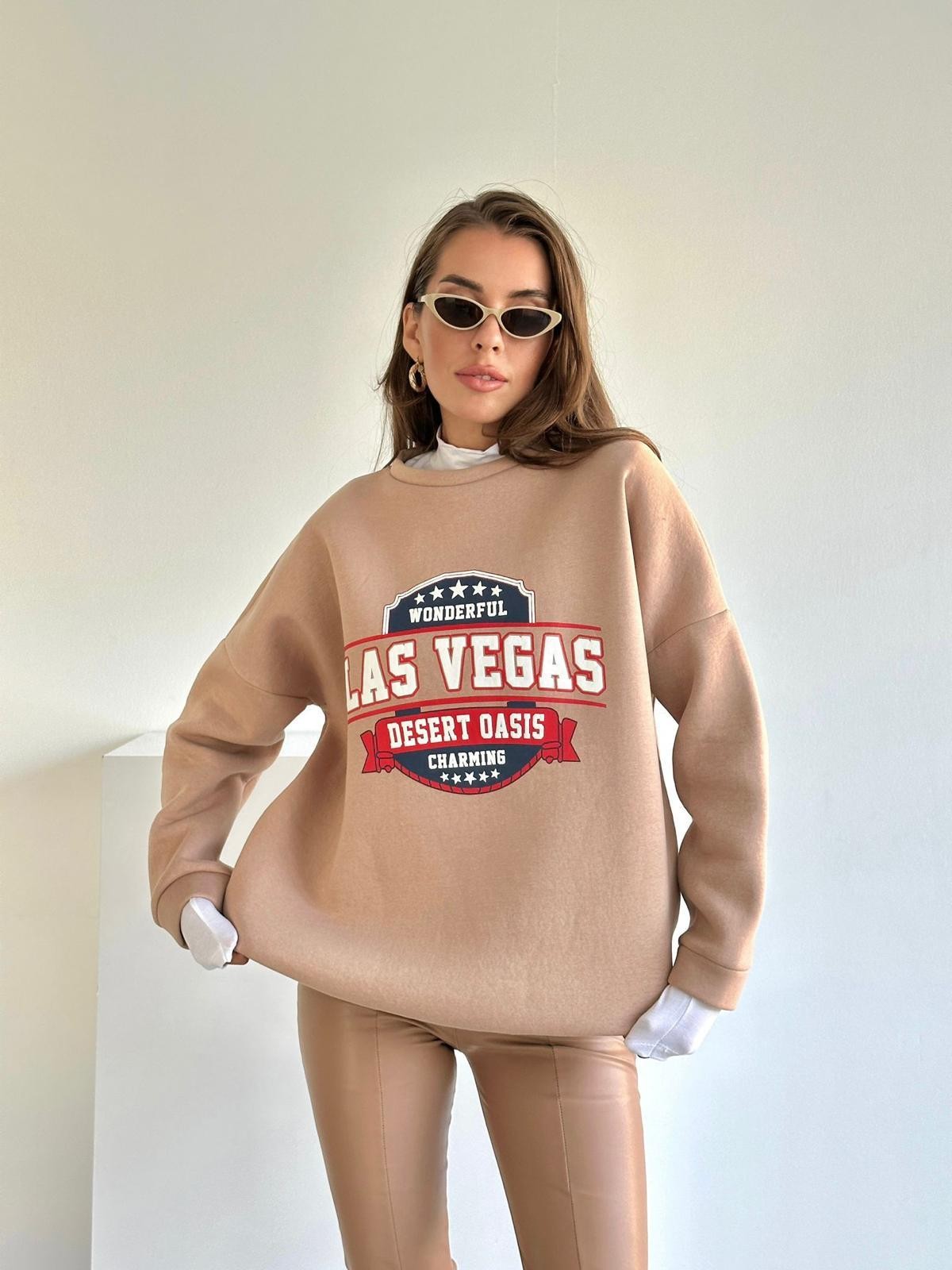 Las Vegas Üç İplik Oversize Sweat Vizon