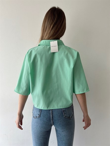 Crop Poplin Gömlek Mint