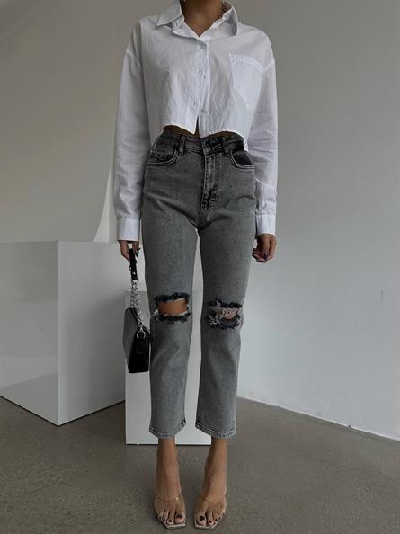 Distressed Mom Jean Füme Yıkama