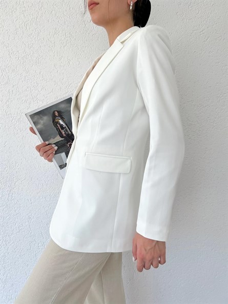Slim Fit Tek Düğme Blazer Ceket Ekru