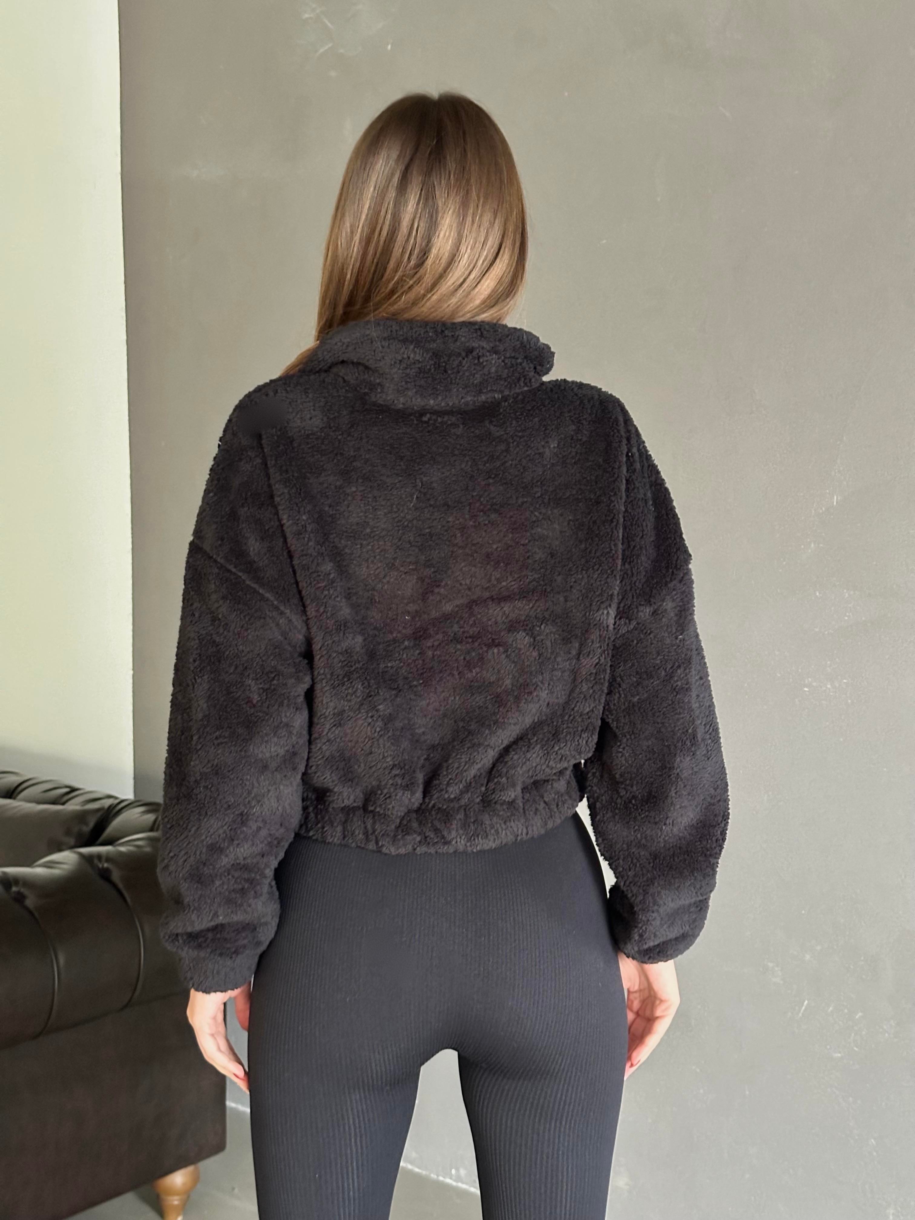 Bel Lastik Fermuarlı Peluş Siyah