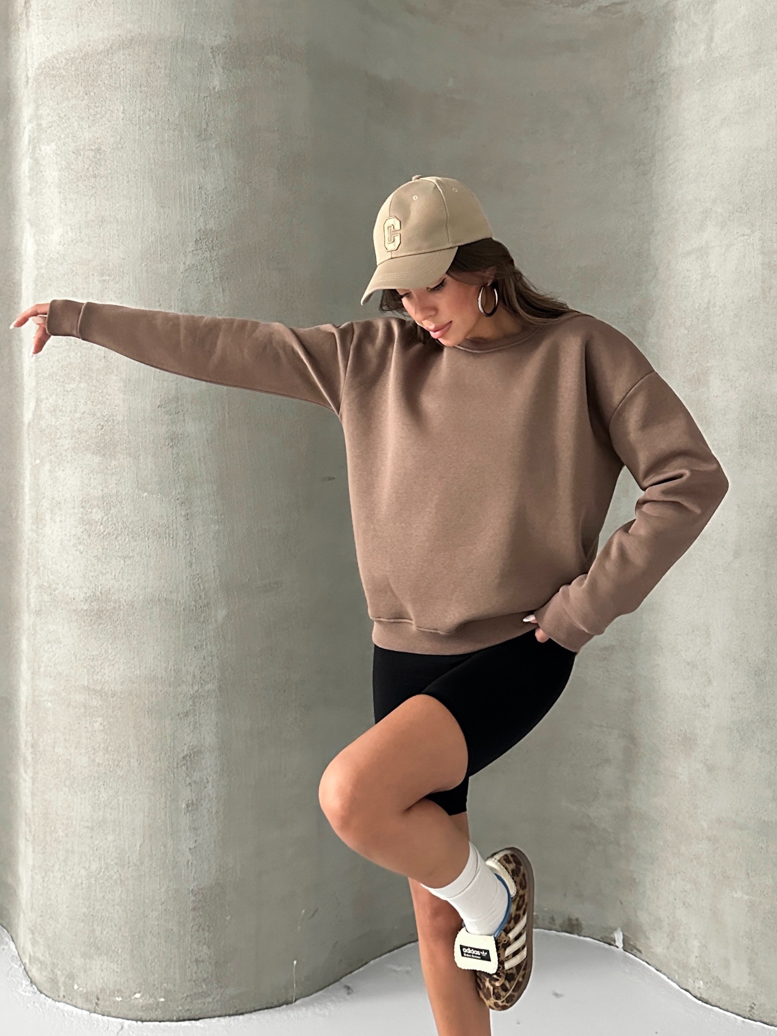Düz Basic Sweatshırt - Kahve