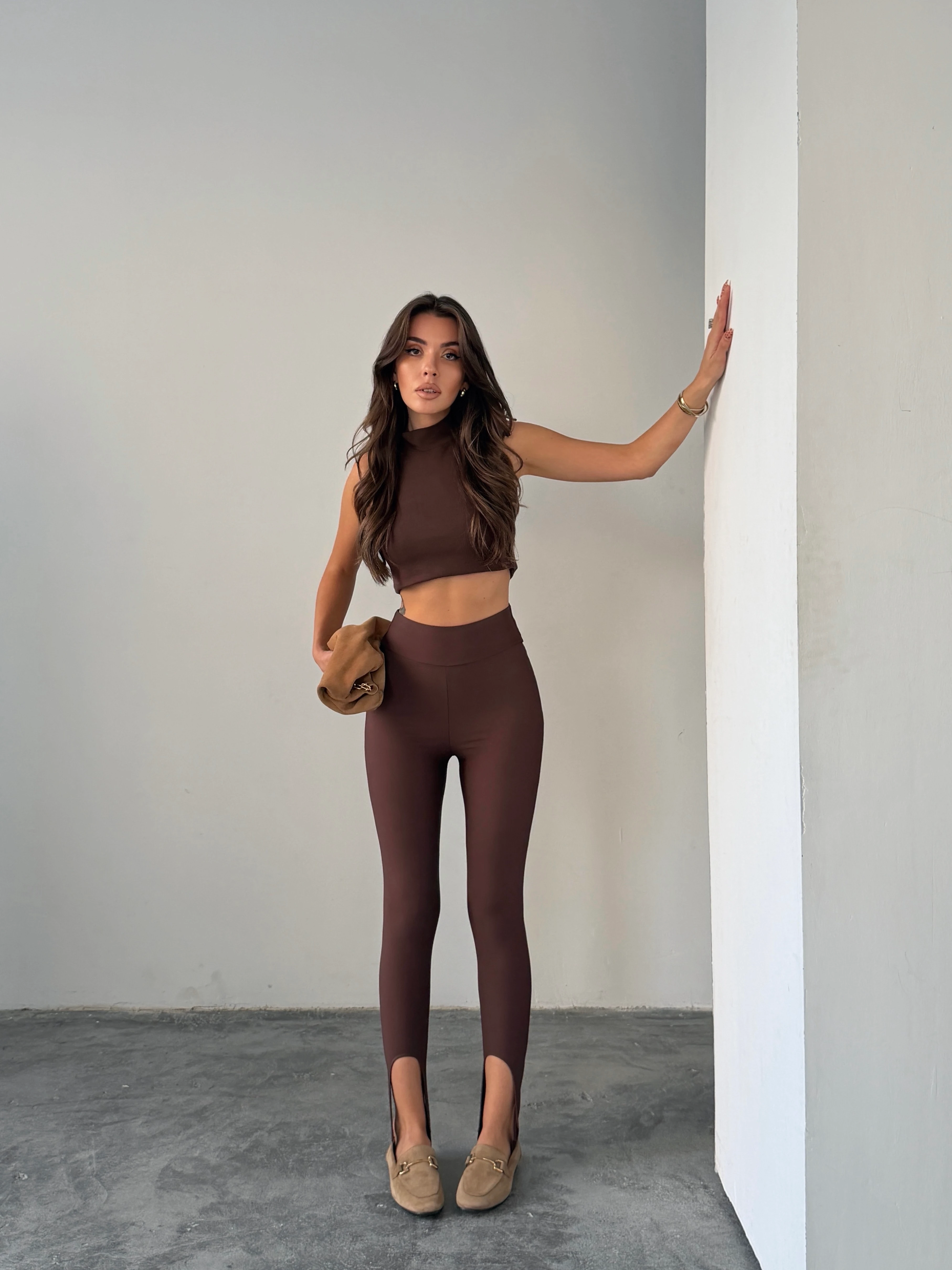 Ayaktan Geçmeli Tayt  - Kahverengi