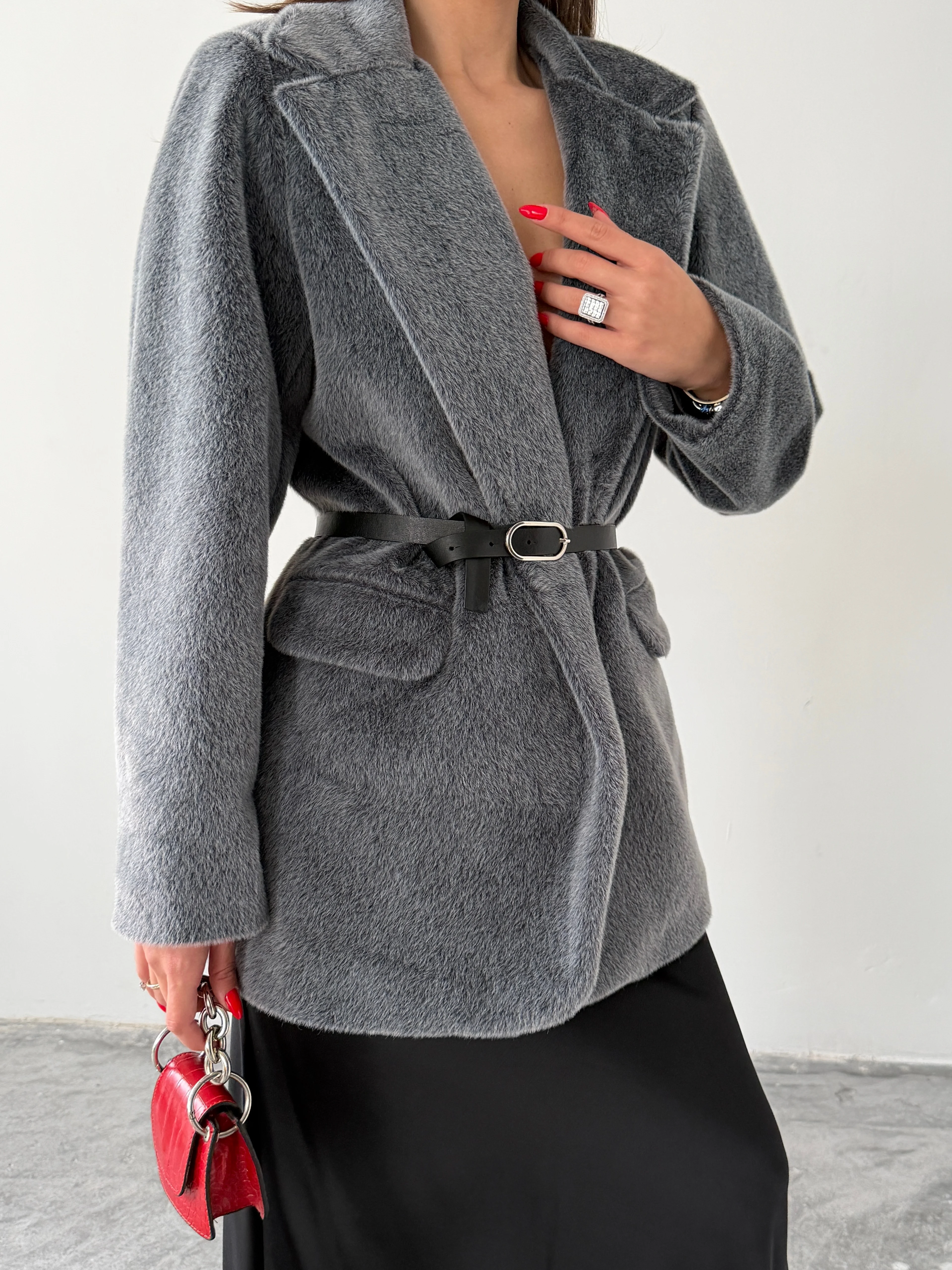 Vatkalı Fox Blazer Ceket - Füme