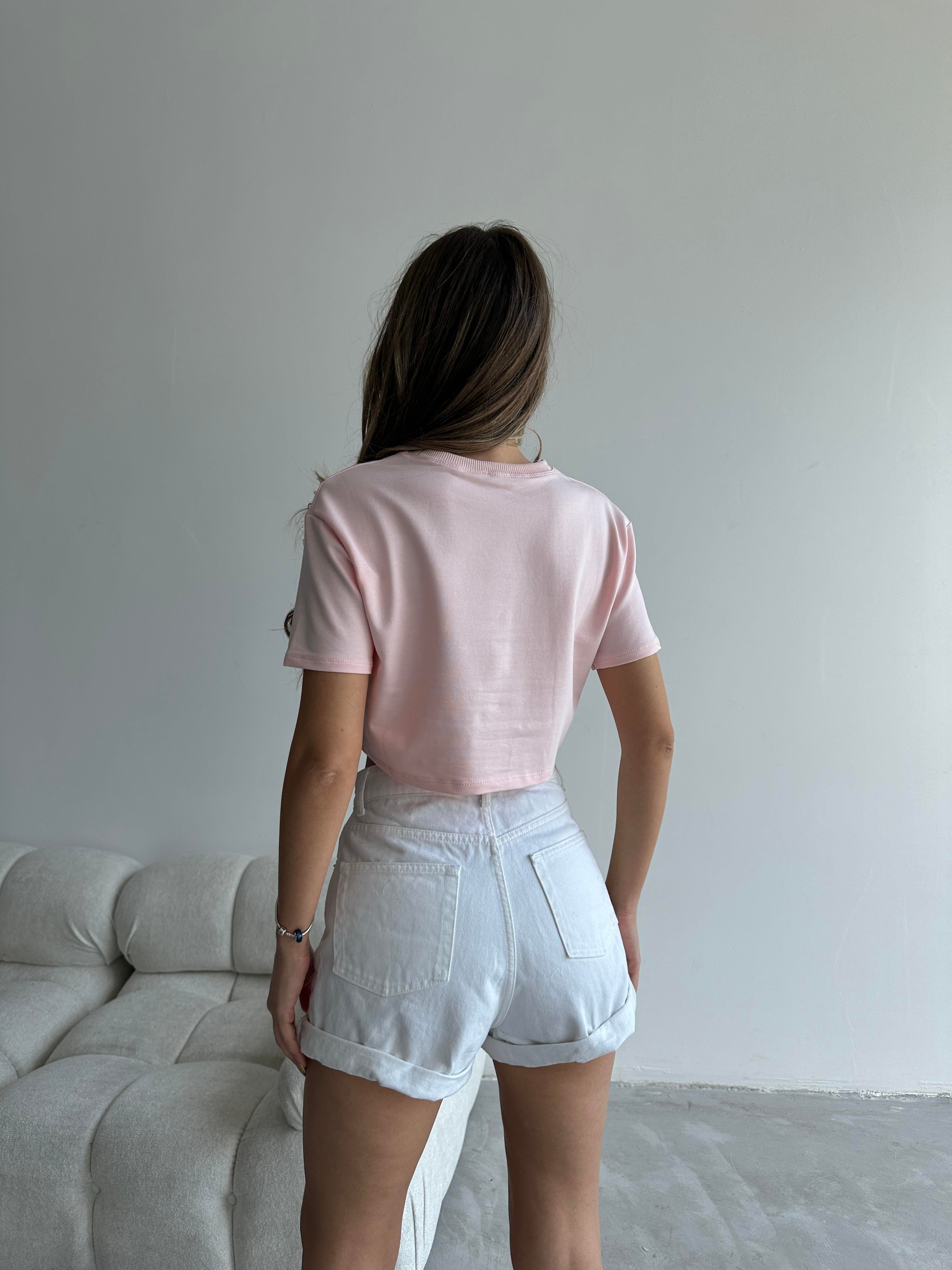 Bella Oversize Crop Tshirt Pembe