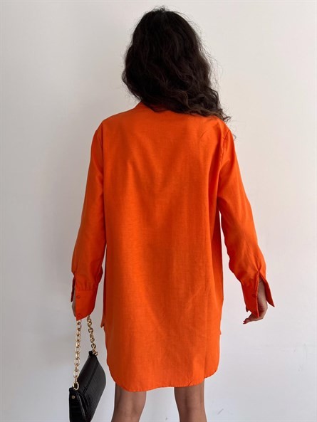 Zincir Apolet Oversize Poplin Gömlek Turuncu