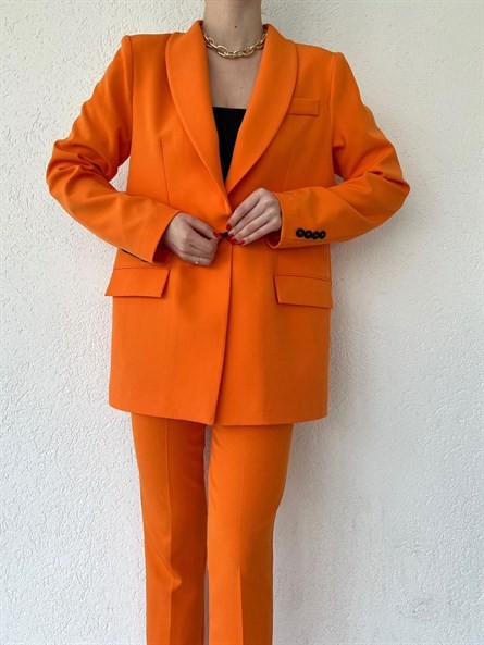 Tek Düğme Astarlı Blazer Ceket Turuncu