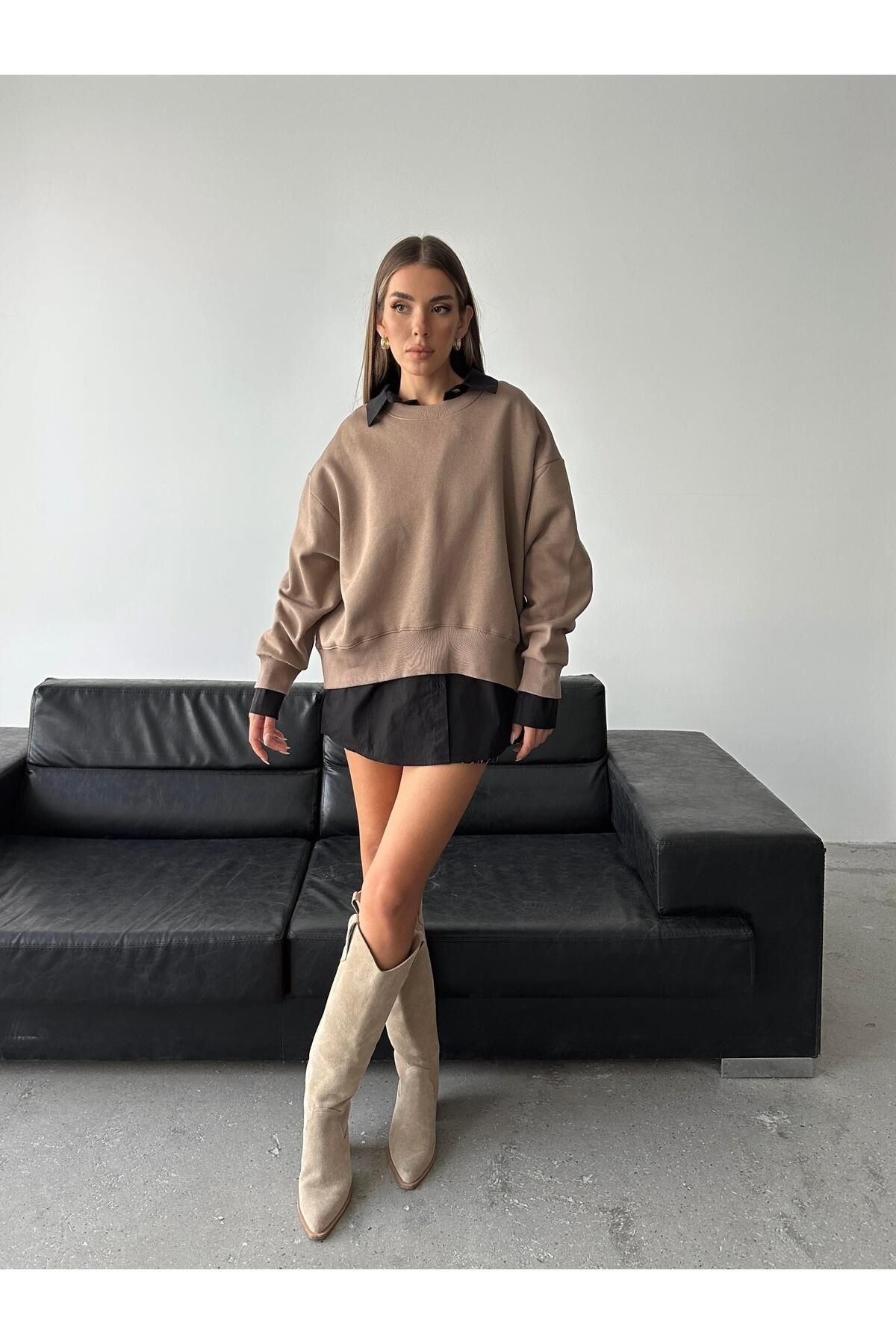 Sage Bisiklet Yaka Sweatshirt Vizon