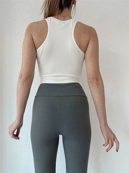 Seamless Halter Yaka Spor Crop Ekru